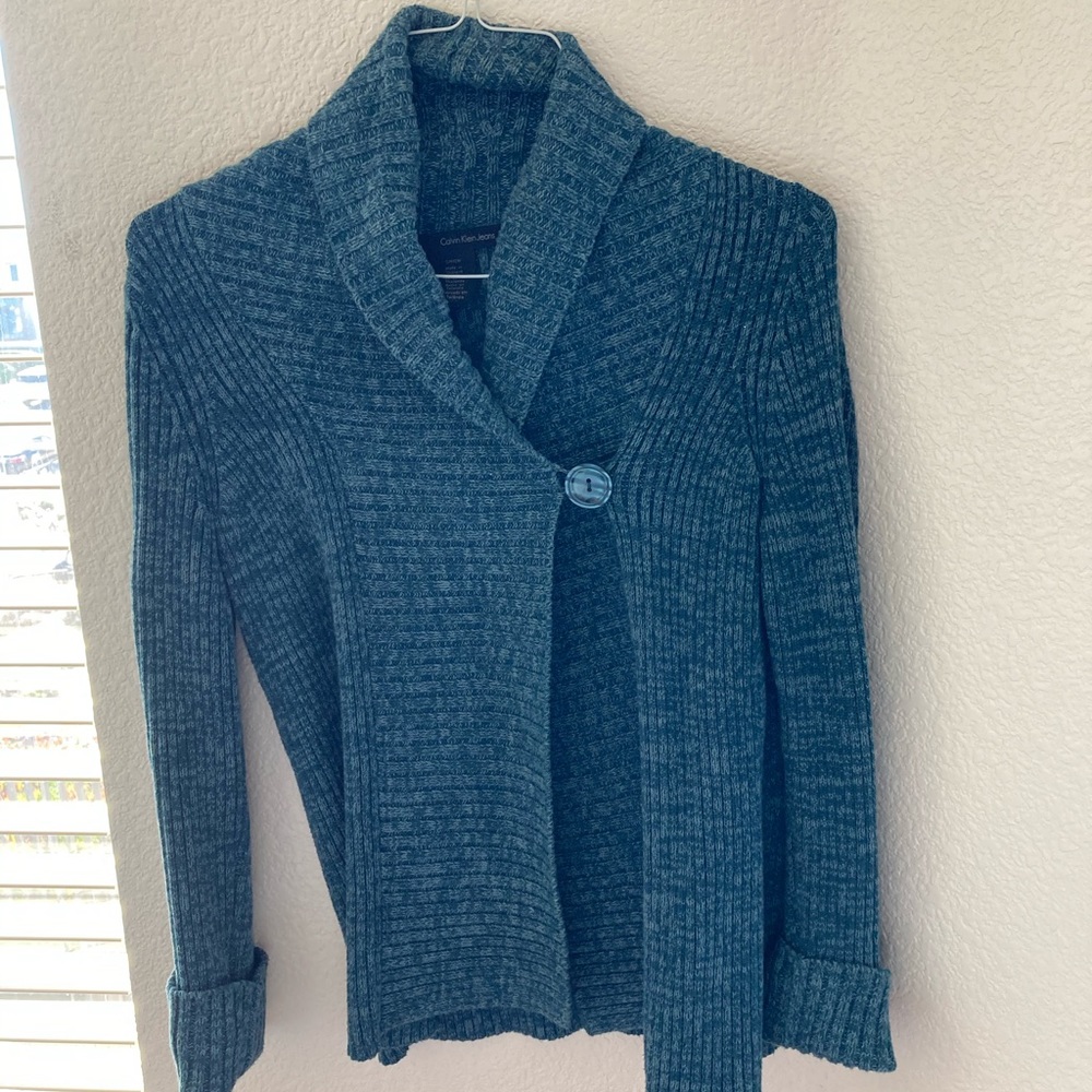 Calvin Klein cardigan sweater, like new, s/p blue